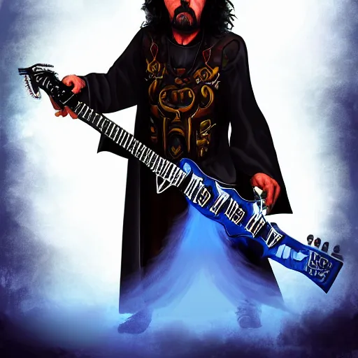 Image similar to Tony Iommi as a fantasy death knight, digital character art.