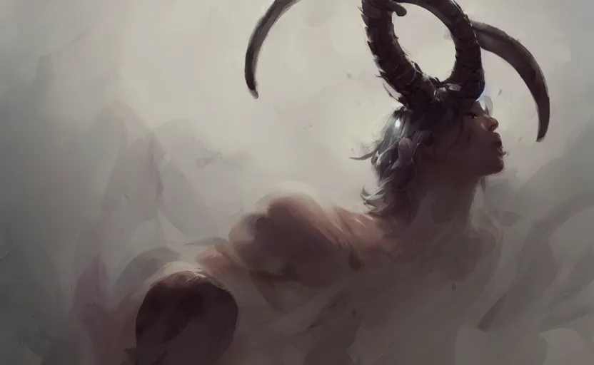 Image similar to a painting of aki trending on artstation in the style of greg rutkowski, beautiful, sensual, natural, horns