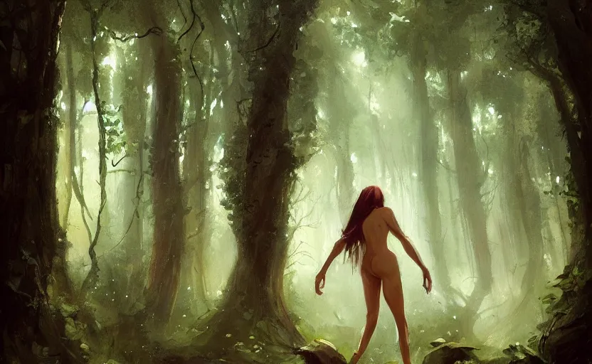 Prompt: A painting of a Forest Nymph trending on artstation in the style of Greg Rutkowski