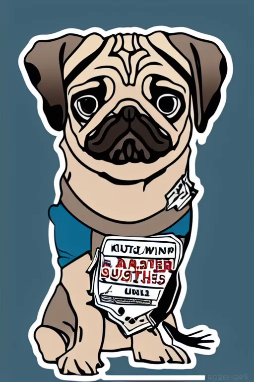 Image similar to Pug as a serial killer, sticker, colorful, illustration, highly detailed, simple, smooth and clean vector curves, no jagged lines, vector art, smooth