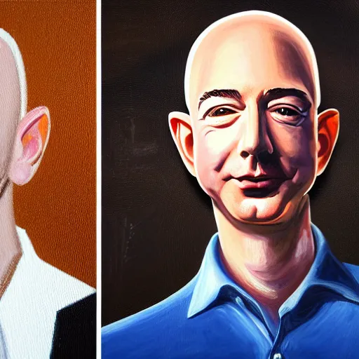 Prompt: painting of Jeff Bezos with beard and long hair