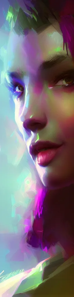 Image similar to SIPTECH fantasy, portrait, sharp focus, intricate, elegant, digital painting, artstation, matte, highly detailed, concept art, illustration, volumetric lighting, purple green color scheme, art by Ilya Kuvshinov, artgerm