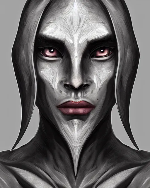 Image similar to portrait of a feminine male dark elf, obsidian skin, fantasy, elegant, intricate, highly detailed, digital painting, artstation, concept art, sharp focus, illustration