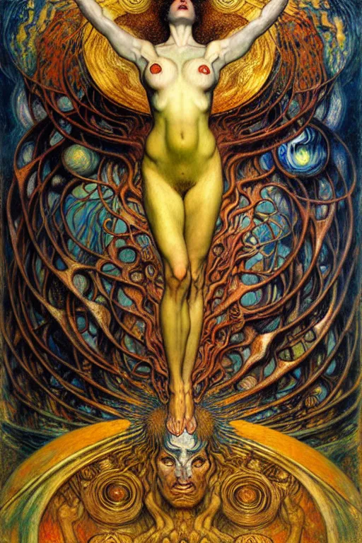 Image similar to Divine Chaos Engine by Karol Bak, Jean Delville, William Blake, Gustav Klimt, and Vincent Van Gogh, symbolist, visionary