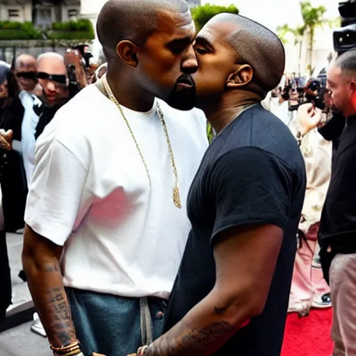 Prompt: Kanye West kissing himself