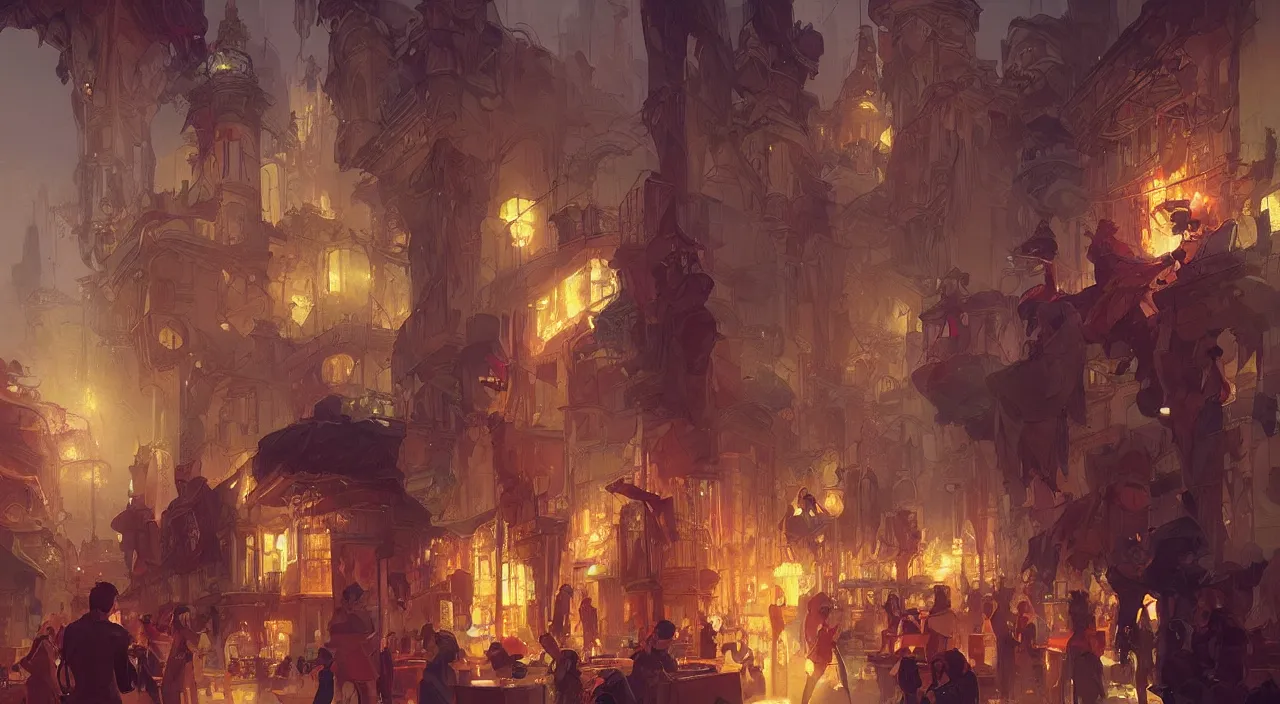 Prompt: bazaar zouk place sky shine digital painting, artstation, concept art, sharp focus, illustration, cinematic lighting, art by artgerm and greg rutkowski and alphonse mucha