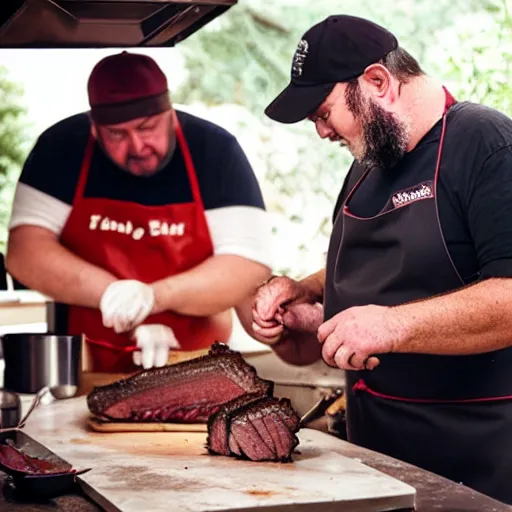 Image similar to rick and porky cooking a brisket, filmic, cinematographic