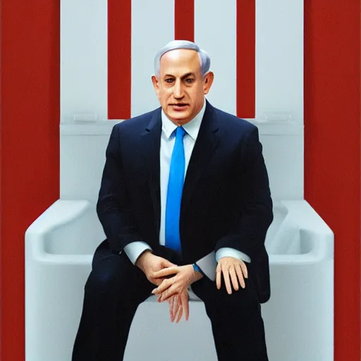 Image similar to benjamin netanyahu sitting in a toilet, photorealistic, studio