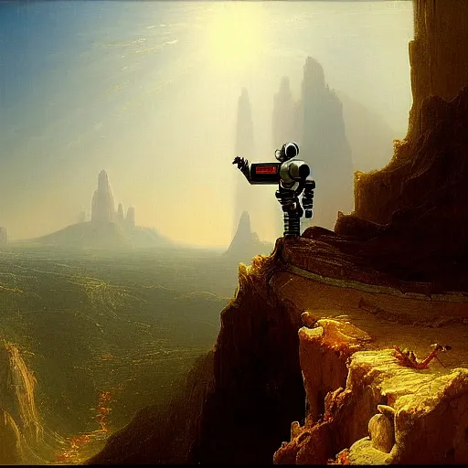 Image similar to a robot standing on the ledge by thomas cole