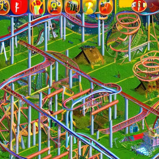 Prompt: rollercoaster tycoon dystopia