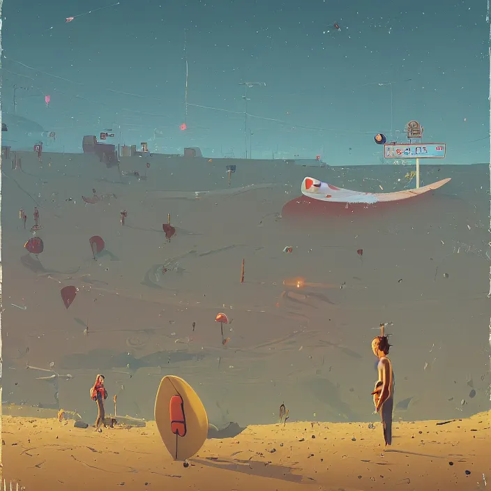 Image similar to surfs up, by simon stalenhag