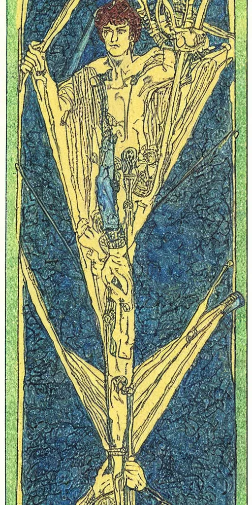 Prompt: six of swords tarot card by austin osman spare