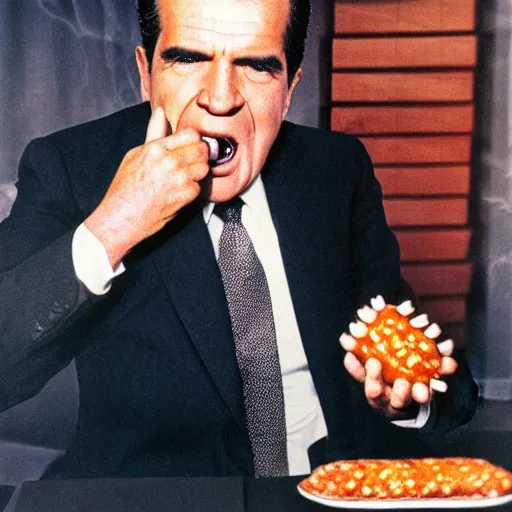 Prompt: Richard Nixon eating a hotdog, hyper realistic, HD, HQ, photo realistic