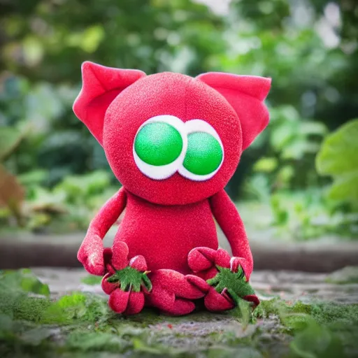 Image similar to strawberry creature with multiple eyes plush toy