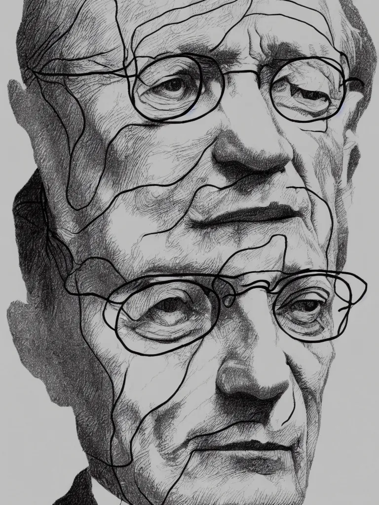 Prompt: wire lineart lines drawing calligraphy portrait of hermann hesse.