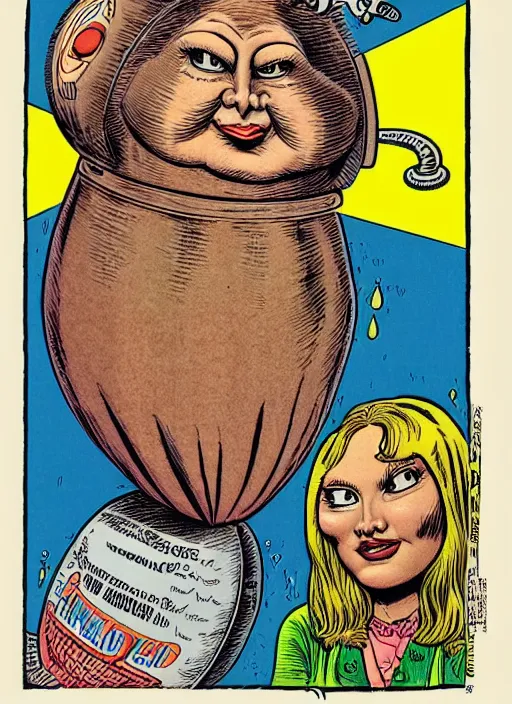 Image similar to portrait of a beautiful woman by basil wolverton and robert crumb in the style of a garbage pail kids card