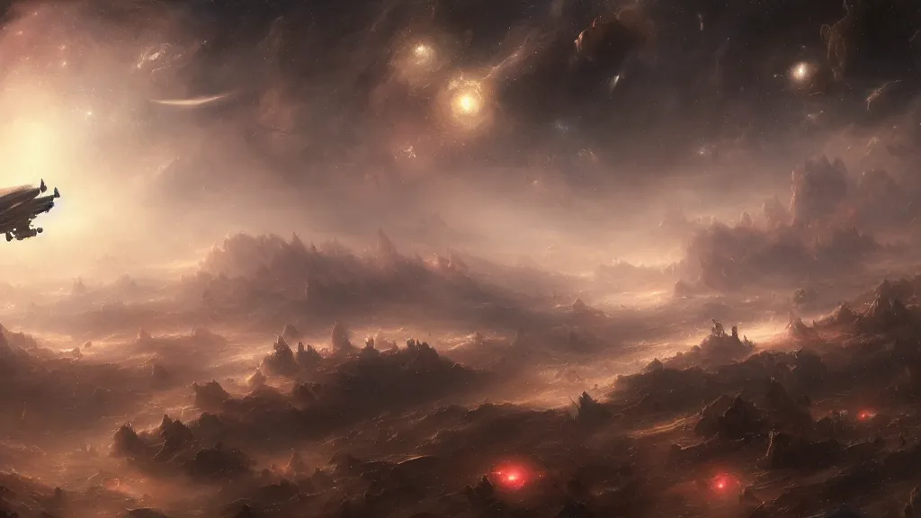 Image similar to a million space drones in a nebula. andreas achenbach, artgerm, mikko lagerstedt, zack snyder 3 8 4 0 x 2 1 6 0