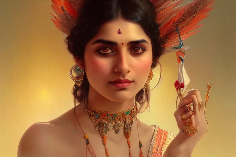 Image similar to Beautiful pale young Indian doctor partying in Texas, portrait, elegant, intricate, digital painting, artstation, concept art, smooth, sharp focus, illustration, art by artgerm and greg rutkowski and alphonse mucha