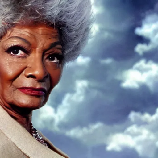 Image similar to nichelle nichols as an angel in cloud heaven photorealistic fantasy epic