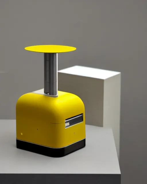 Image similar to a photo of a stylish yellow consumer device designed by dieter rams and jony ive, industrial design, bauhaus style, purpose unknown