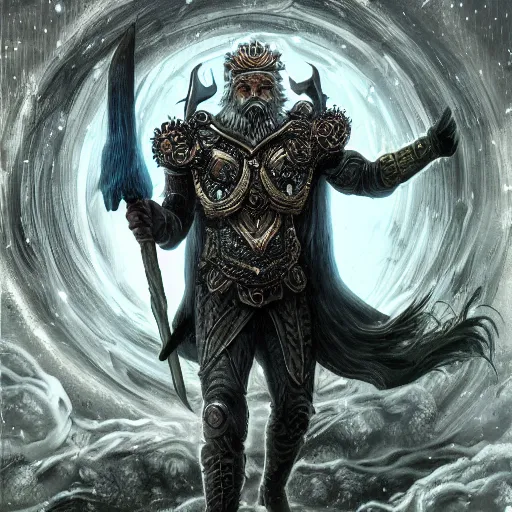 Prompt: mythological odin all father god of thunder and artificial intelligence creating himself with an artificial neural network with synapses, high resolution, award winning art, trending on art station, sharp image, incredibly detailed, detailed character realistic painting