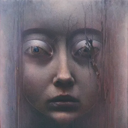 Image similar to beksinski, zdzisław - her eyes wide, oil on canvas