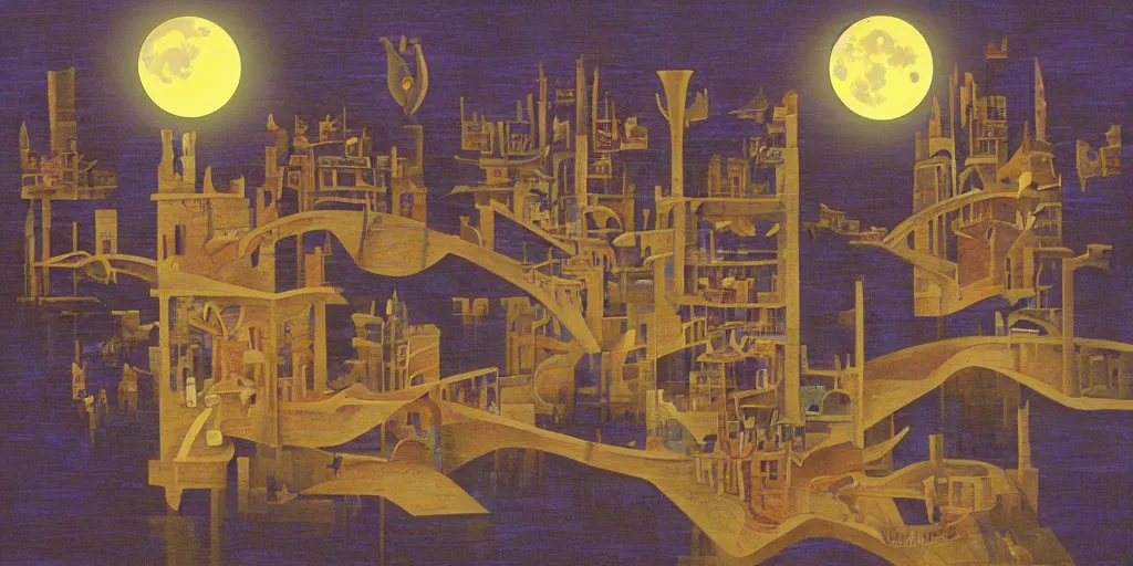 Image similar to fantasy city with moon by STEVEN HOLL trending on artsation