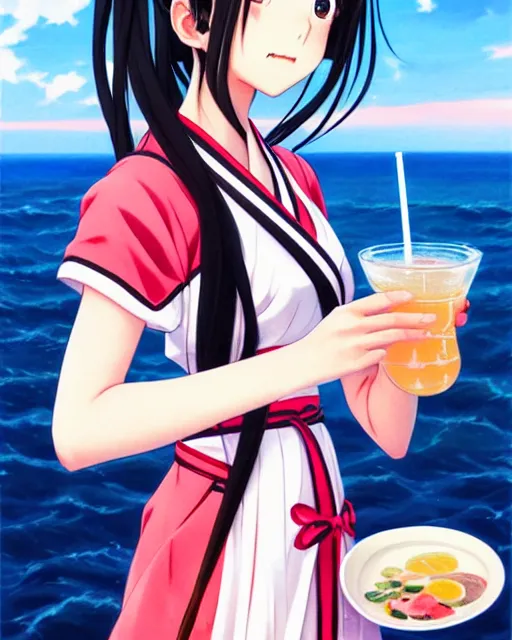 Anime girl holding a glass with a straw on Craiyon