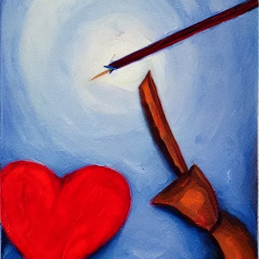 Image similar to heart shot with arrow? beautifull illustration, hd, oil painting