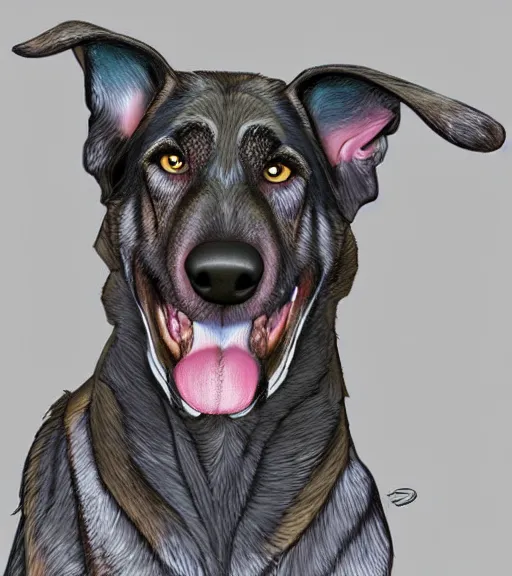 Image similar to plott hound german shepard mix dog full color digital illustration in the style of don bluth, artgerm, artstation trending, 4 k