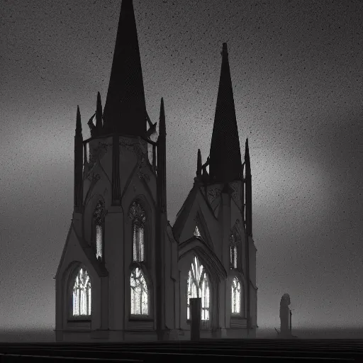 Image similar to victorian church in the middle of the city, dark, misty, at night, 8 k, detailed, concept art, trending on artstation