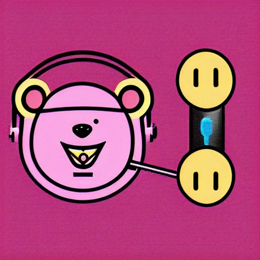 Image similar to iconic vector logo of cute cuddly pink bear with a podcast microphone, melodic, headphones, music, streaming, dreamy, isometric, adorable, octane render, golden ratio, 4k UHD, iconic design