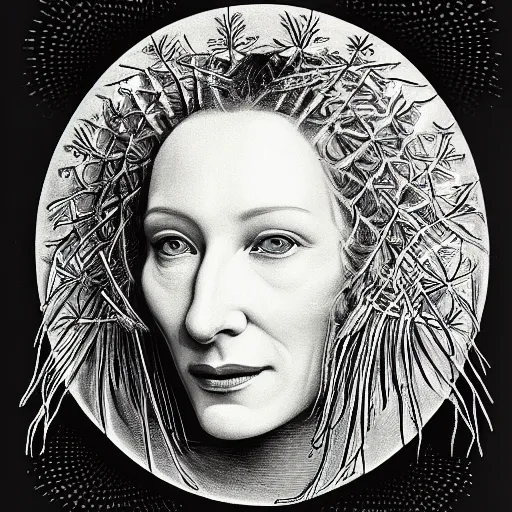 Image similar to Detailed drawing of cate blanchett by Ernst Haeckel