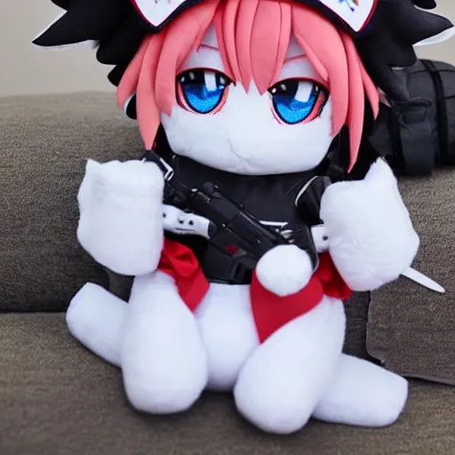 Prompt: cute fumo plush of a girl who is locked on and ready to fire at her target, combined arms, anime girl