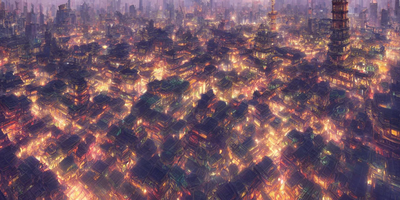 Image similar to a beautiful painting of a ancient big city of china, light effect, unreal engine, super wide angle, by yuumei and yanjun chen, trending on artstation