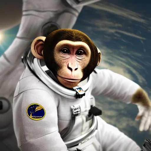 Image similar to monkey astronaut in space, realistic, hd, experiment