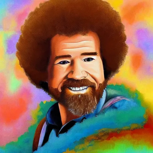 Prompt: a painting of Bob Ross Painting Bob Ross in the Style of Bob Ross