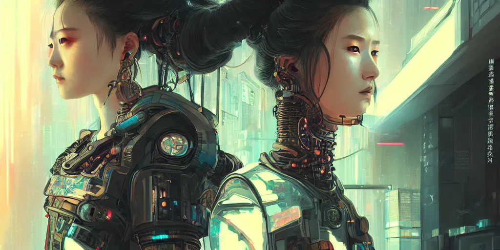 Image similar to portrait of a young female cyberpunk samurai in neotokyo at night, futuristic cyberpunk tokyo night, sci - fi and fantasy, intricate and very beautiful, highly detailed, digital painting, artstation, concept art, smooth and sharp focus, illustration, art by tian zi and wlop and alphonse mucha