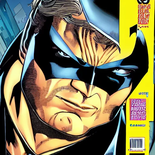 Image similar to batman looks like dwight schrute, dc comics, 4 k scan