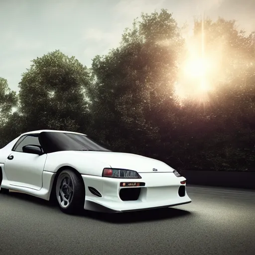 Prompt: a white 1 9 9 4 toyota supra from the future, epic lighting, octane render, trending on art station