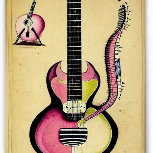 Image similar to anatomical diagram of a guitar, by maria sibylla merian