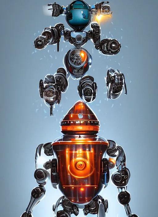 Prompt: A robot in front of Machines holding a robotic egg, pirayas swimming in the air, copper and gears. Artwork by Brian Despain and artgerm. Artstation. unreal engine. Hyperrealistic