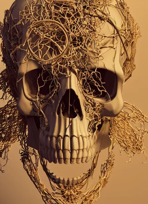 Prompt: an intricate detailed scifi skull plugged into wires by vitaly bulgarov, ivy, hardmesh, unreal engine 5, cyberpunk