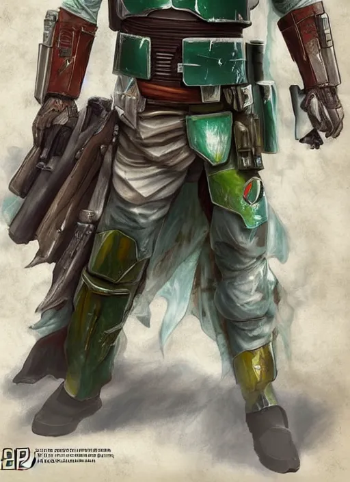 Image similar to boba fett redesign by square enix, final fantasy, detailed, cosmic, muscular, illustration, concept art, D&D, fantasy