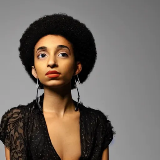 Image similar to a mixture of esperanza spalding and lianne la havas, hyperrealistic, gorgeous