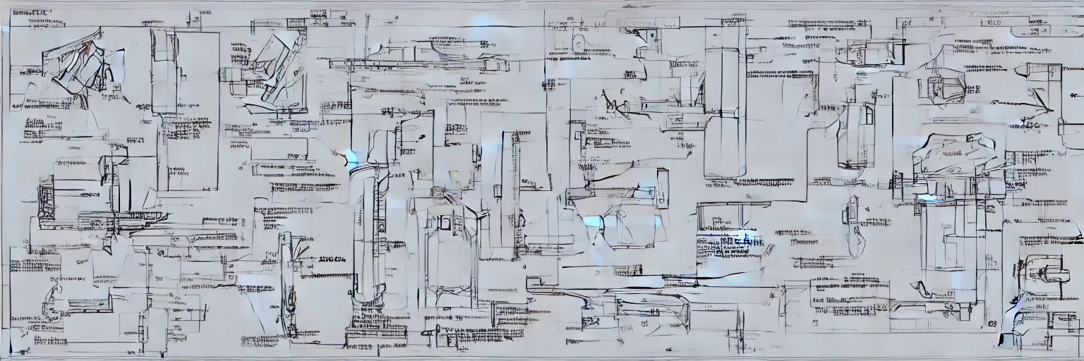 Prompt: highly detailed schematic, technical drawing, GUNDAM frame, parts, annotations