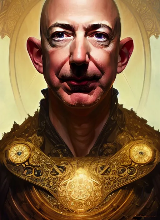 Prompt: symmetry!! portrait of jeff bezos, fantasy, medieval wear, intricate, elegant, highly detailed, digital painting, artstation, concept art, smooth, sharp focus, illustration, art by artgerm and greg rutkowski and alphonse mucha