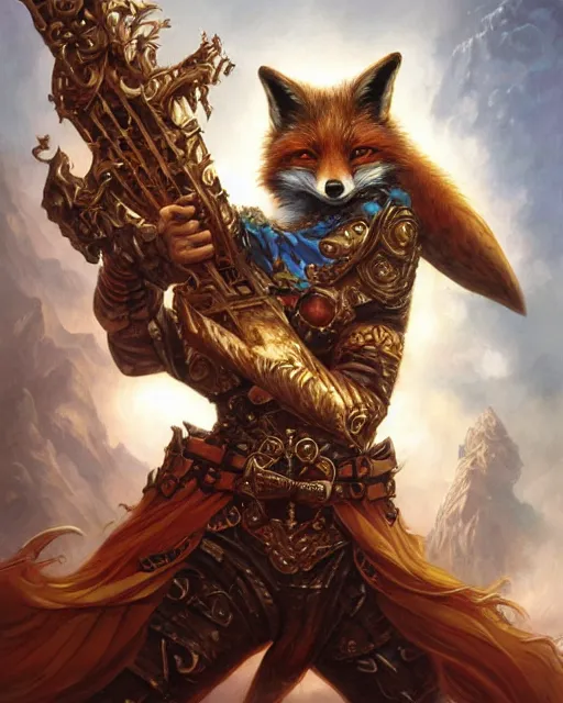 Prompt: a fantasy fox warrior, art by artgerm, boris vallejo, karol bak, mark brooks, donato giancola, bayard wu, 4 k, hires, focus