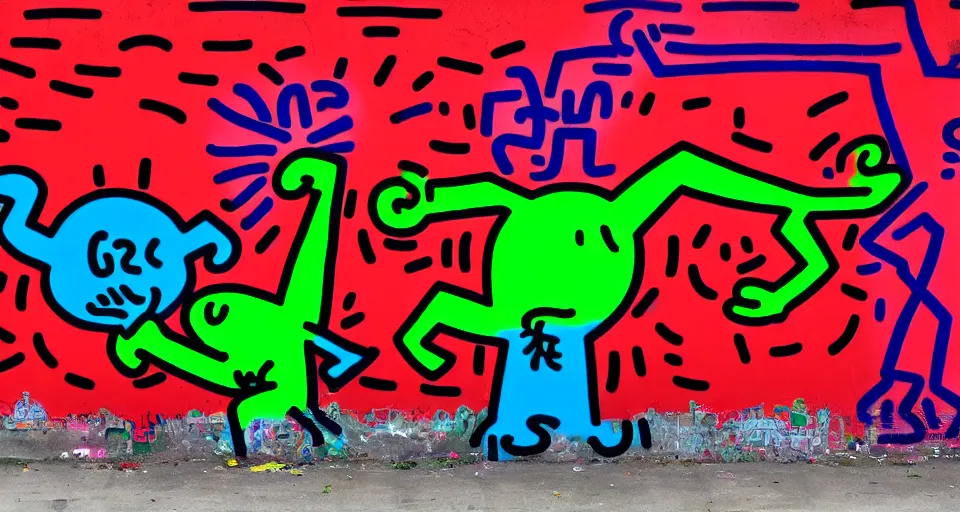 Prompt: fear and disgust, Keith haring, graffiti, 4K