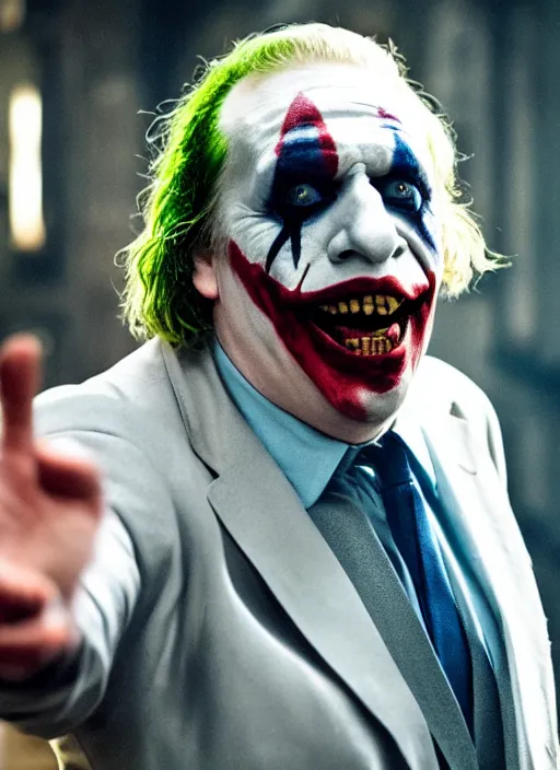 Image similar to film still of boris johnson as joker in the new joker movie, 4 k